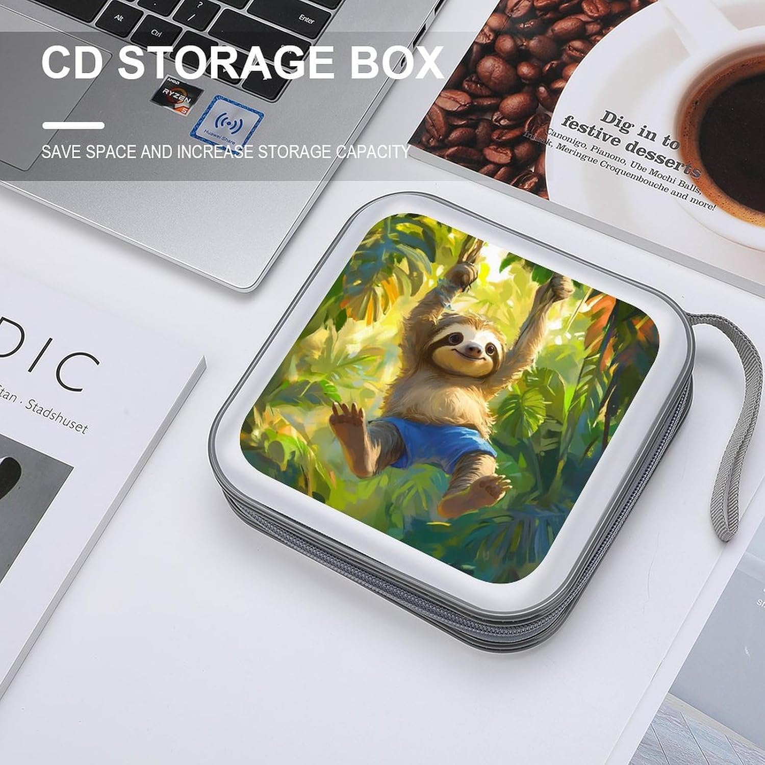Sloth Swinging On A Branch Protective CD Case Storage Rack 40 Capacity DVD Holder Organizer Car Travel