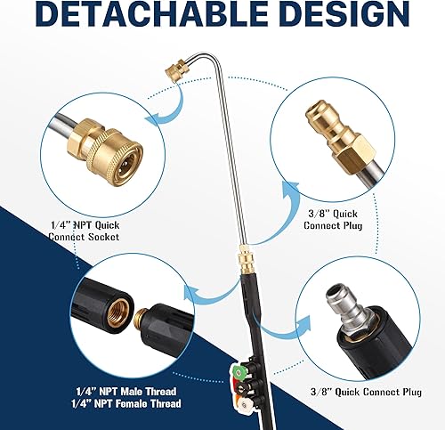 Miniatura 2 de Varita de extensión para lavadora a presión, herramientas de limpieza de canalones de 110 pulgadas desde el suelo, poste de extensión de lavadora