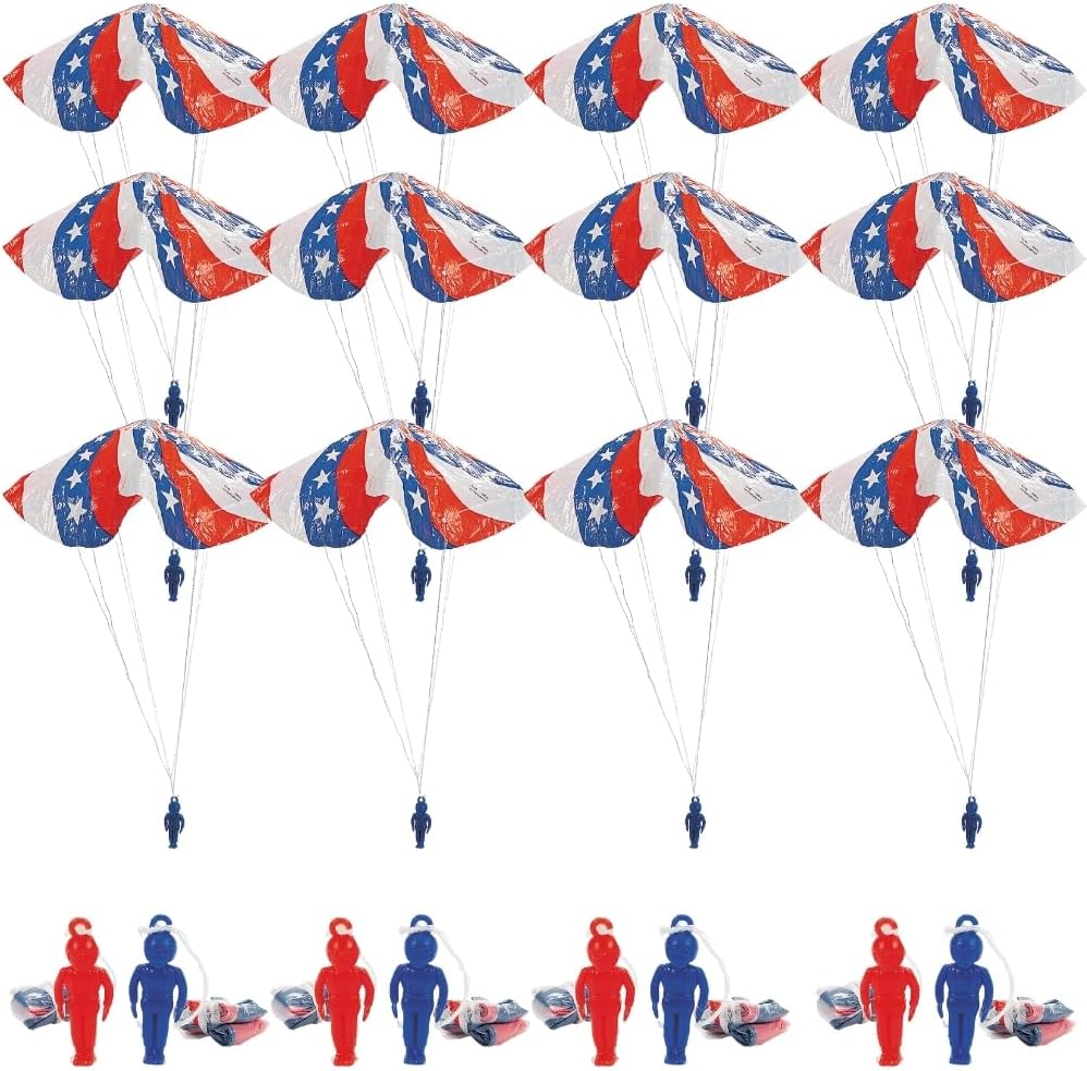 Fun Express - Patriotic Paratroopers (4dz) for Fourth of July - Toys - Character Toys - Wind Ups & Paratroopers - Fourth of July - 48 Pieces