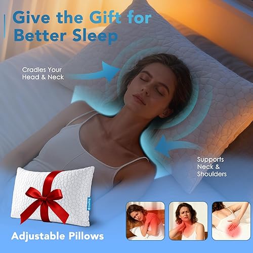 Miniatura 4 de QUTOOL - Lujosa almohada hipoalergénica, espuma viscoelástica, gel triturado, sistema enfriado, relleno regulable, funda de bambú extraíble,