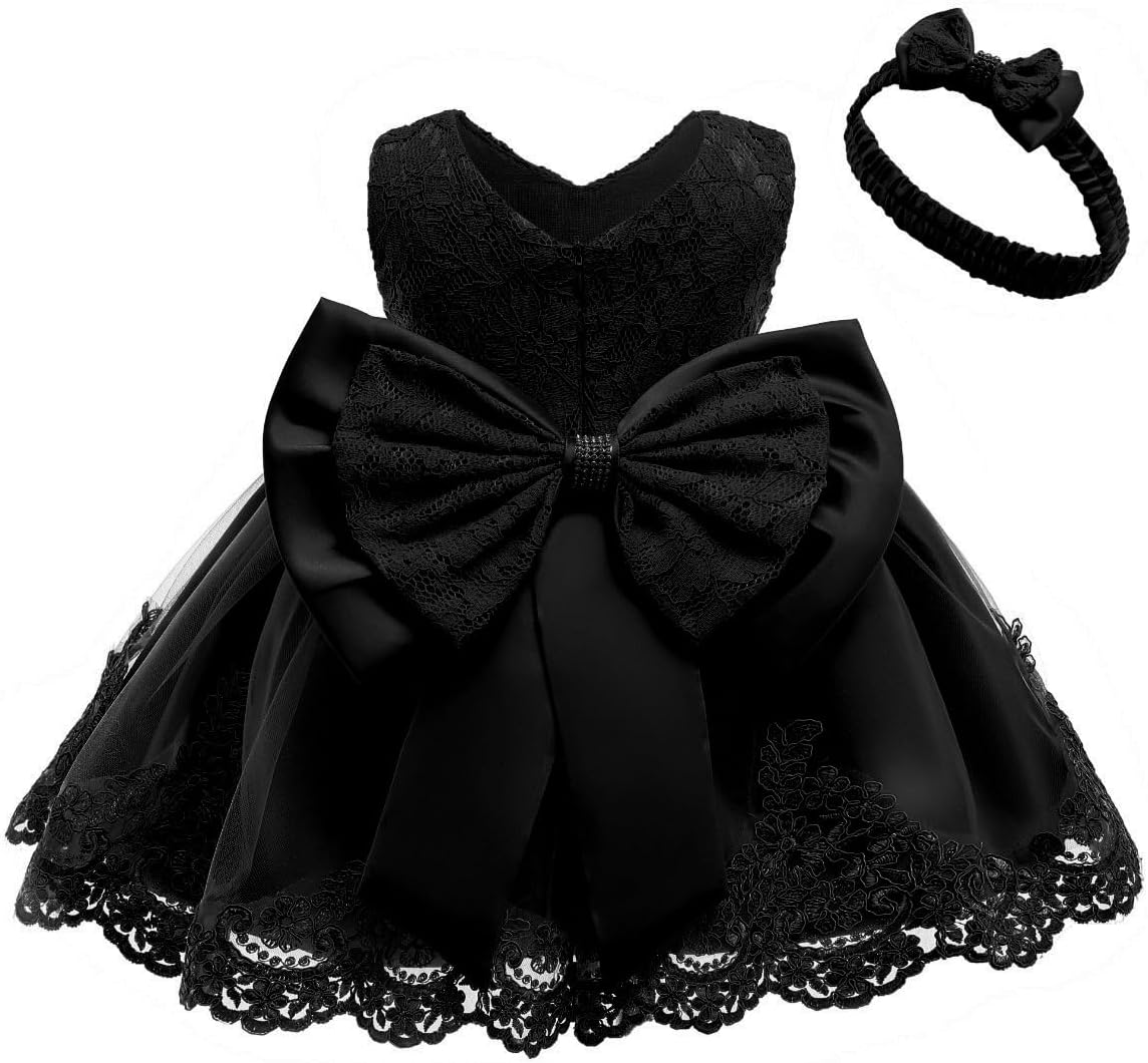 0-6T Toddler Baby Girl Embroidered Tutu Ball Gown Lace Dresses with Headwear