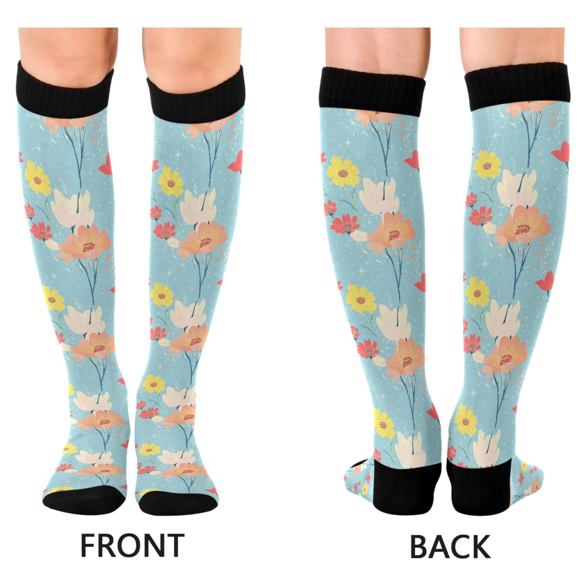 Caihoyu Men'S Compression Socks Graduated Support For Nurses, Athletic, Travel & Flight Socks Parents' Day Beautiful Flowers