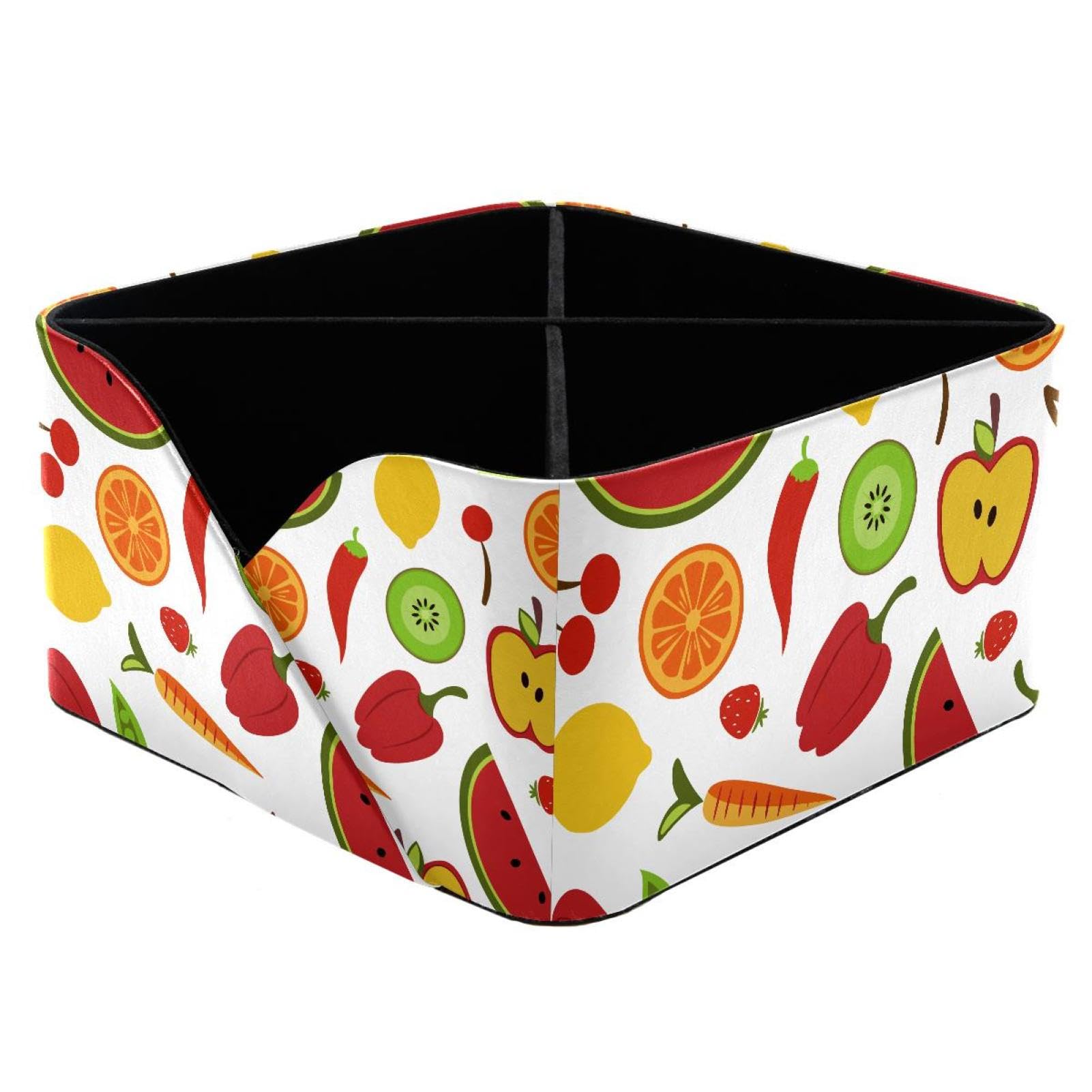 KengjuTesu Fruit Vegetables Pattern Desktop Organizer Pen Holder, Rectangular Pencil Cup for Office, Study and Makeup Stations