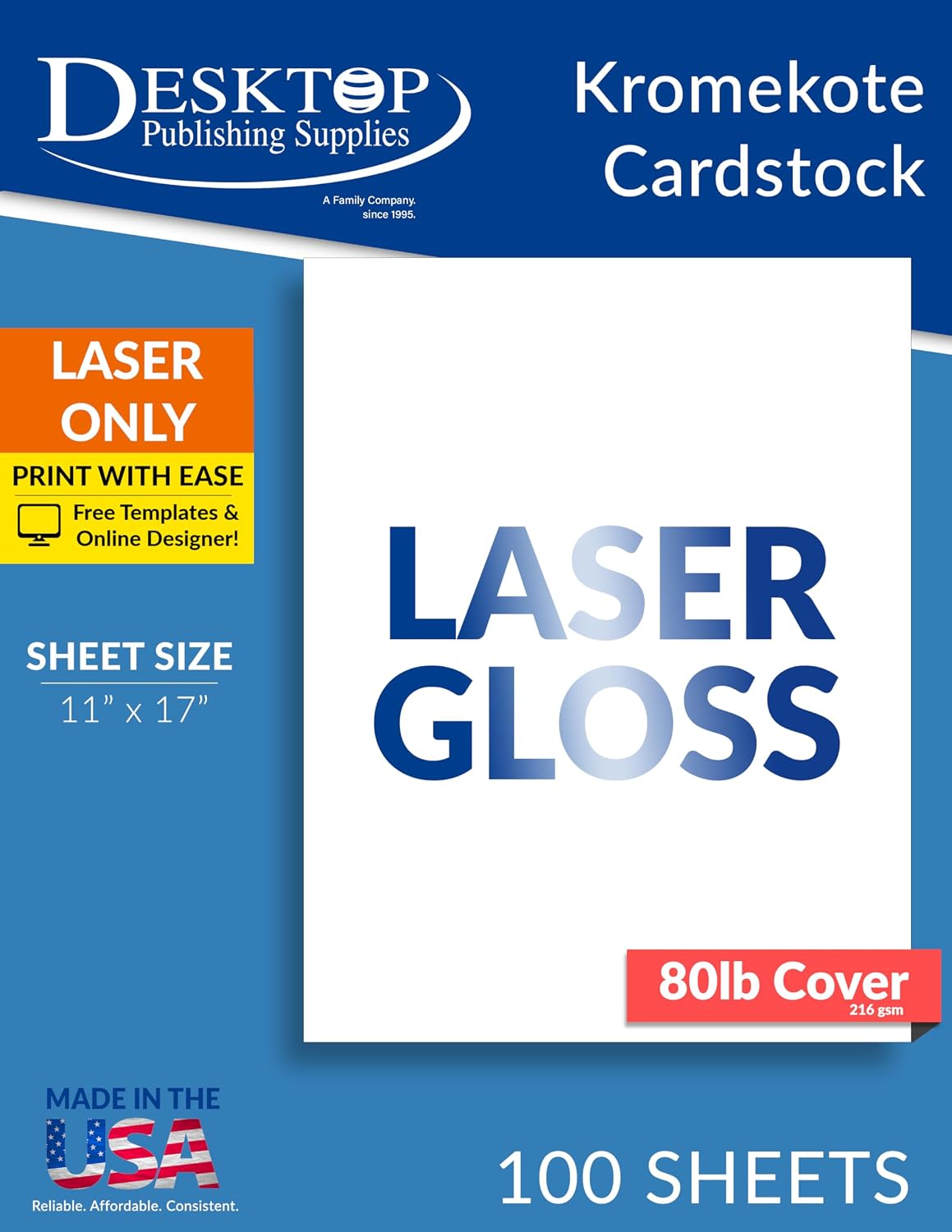 White Kromekote Single-Sided Gloss Paper 11" x 17" 80lb Cover 100 Sheets