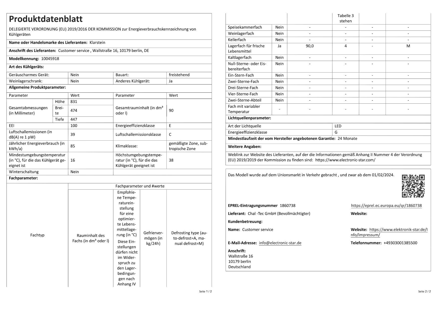 Klarstein Spitzbergen – Kühlschrank, Energieeffizienzklasse E, Gefrierfach, ZestfulART Design: Beschreibbare Tür inklusive Marker, 2 Türfächer, Schwarz