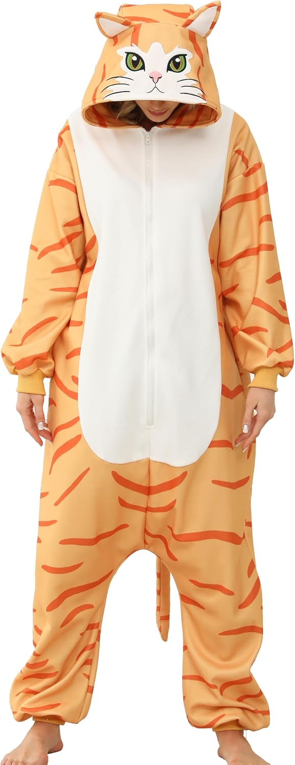 Adult Orange Cat Costume Ginger Cat Onesie Pajamas Halloween Costumes Cosplay Sleepwear for Women Men