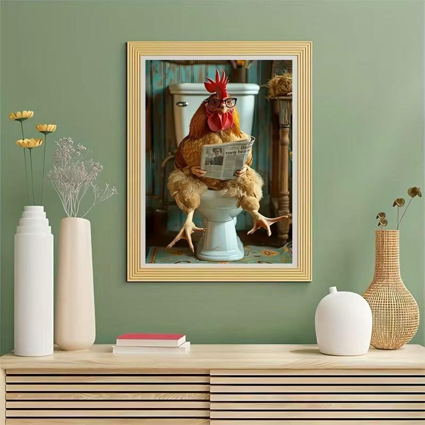 GEMOUJ 5D Diamond Painting Kits for Adults,Chicken Diamond Art Kits for Adults Beginners,DIY Full Drill Round Diamond Dots Arts and Crafts for Adults,Home Wall Art Decor 12 X 16Inch