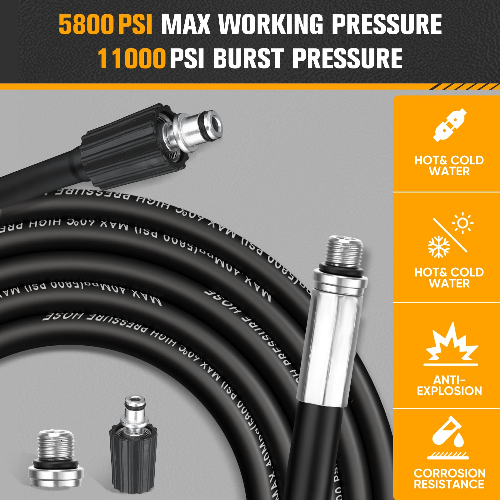 Déboucheur Canalisation Haute Pression 30m – 400 bar / 5800 PSI, compatible avec nettoyeurs Karcher K2–K7, avec adaptateur et 2 buses, nettoyage canalisations