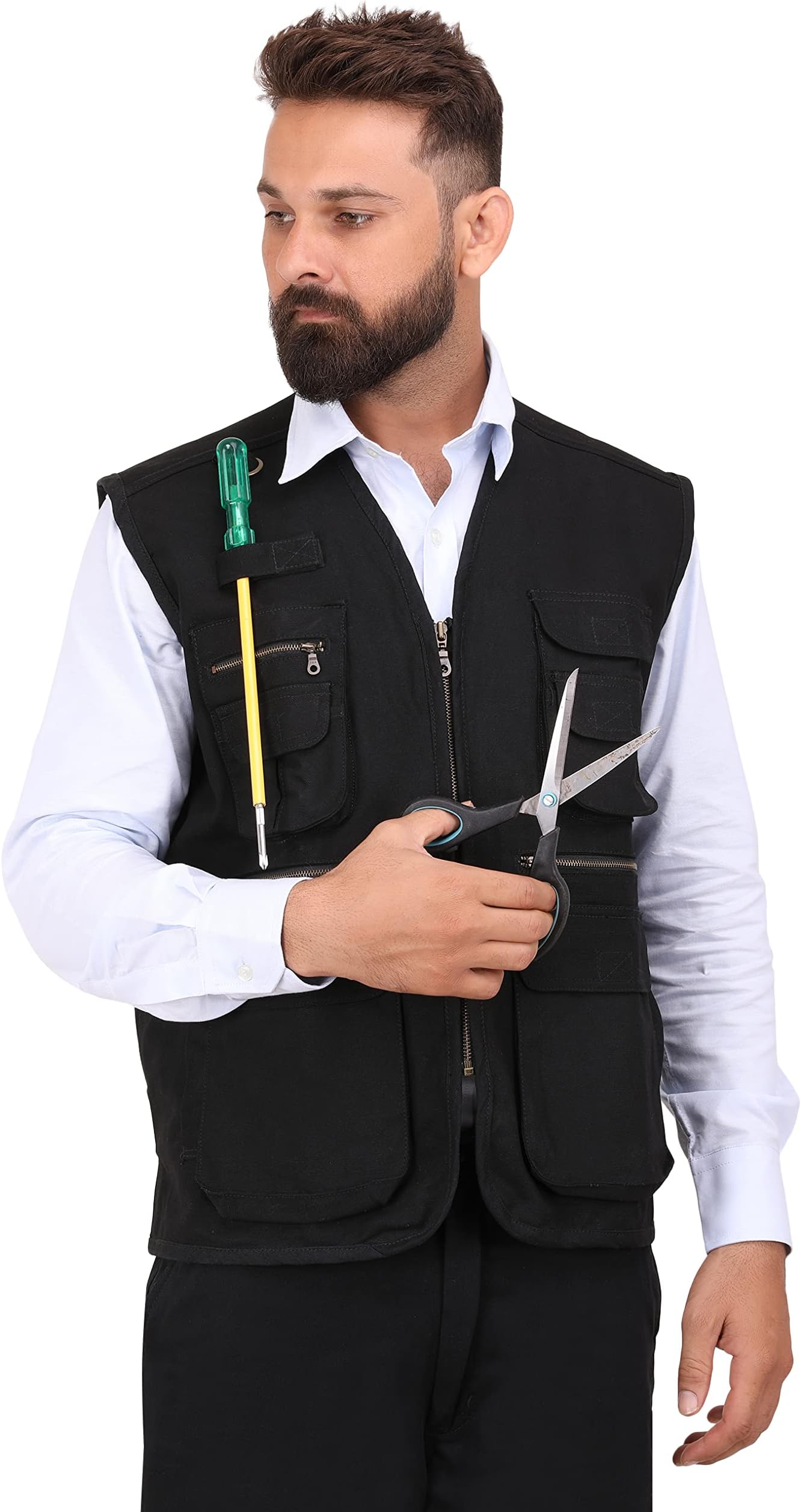 CLUB TWENTY ONE Workwear Men and Women Multi Pocket Outdoor Adventure Vest, Hiking - Trecking Jacket, Cotton Fabric Zipper Closure