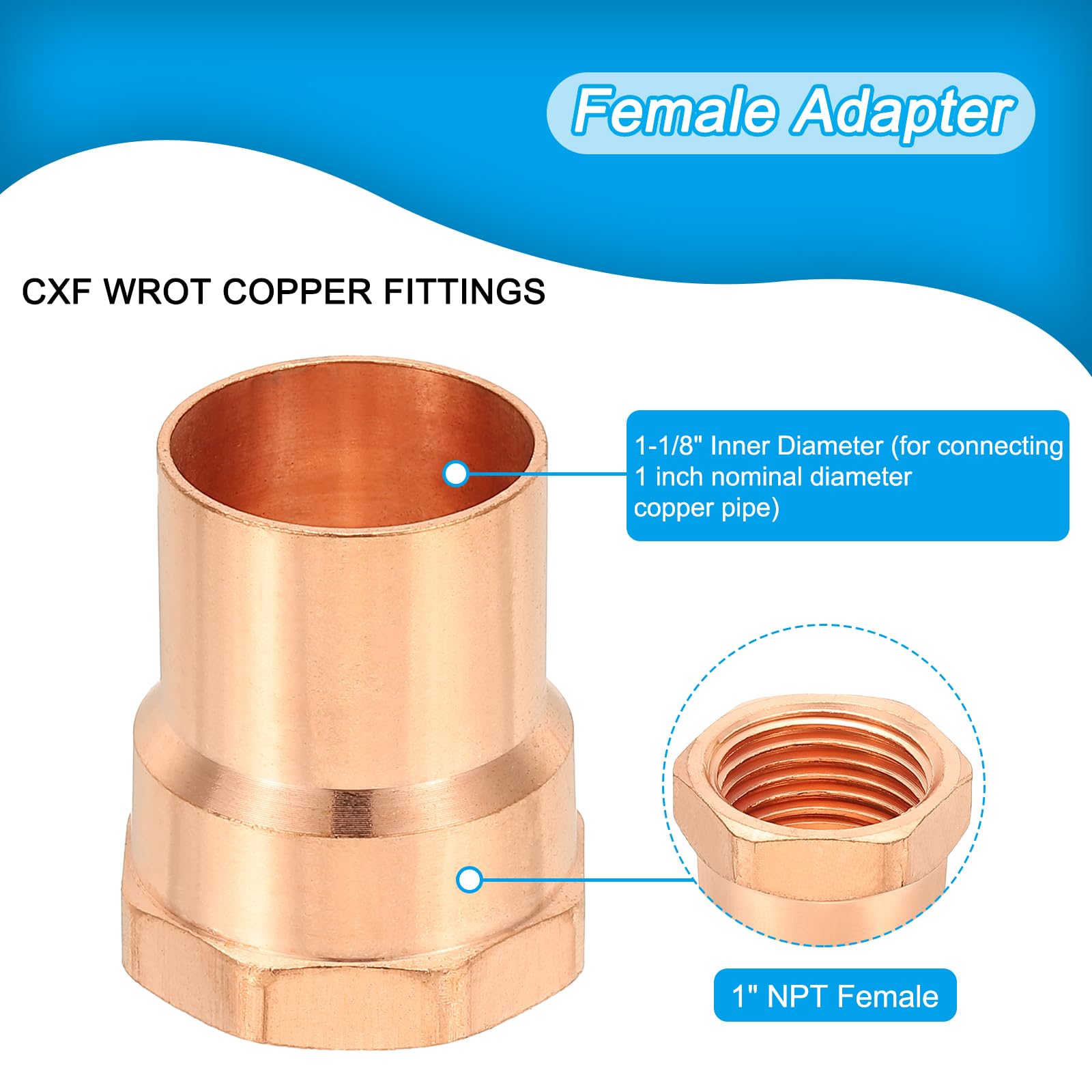 PATIKIL Adaptador Hembra De 1" Con Conexiones C X F 10 Piezas De Accesorios De Tubo De Cobre Con Soldadura X FNPT Conector Roscado Para Tuberías Para Uso Residencial Y Comercial