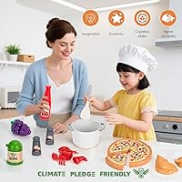 Vista 9 de Juego de cocina de 80 piezas, cocina para niños pequeños con ollas, sartenes, utensilios de cocina, alimentos, manta de picnic, frutas, verduras