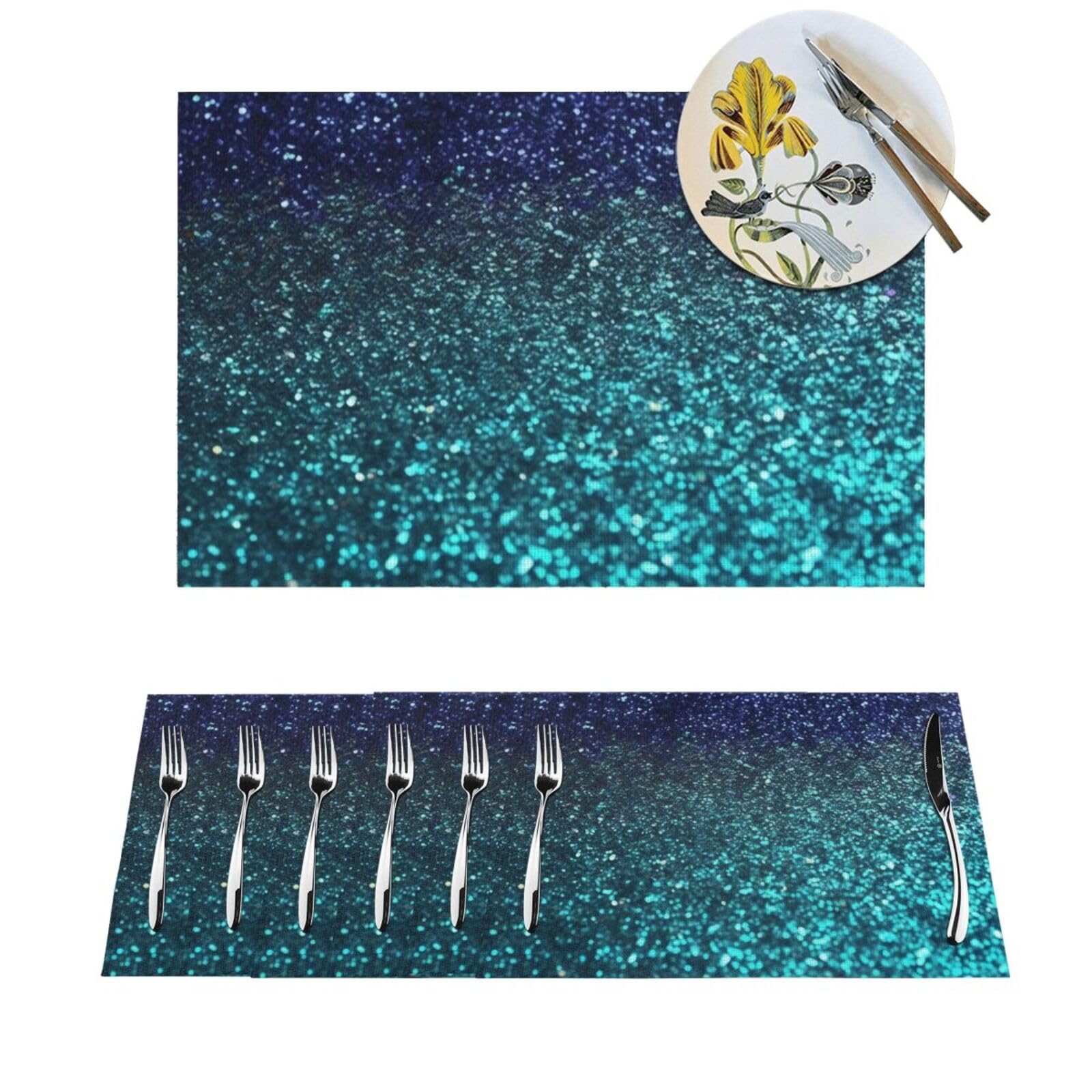 Set de table lavable anti-tache en PVC bleu pour table en bois