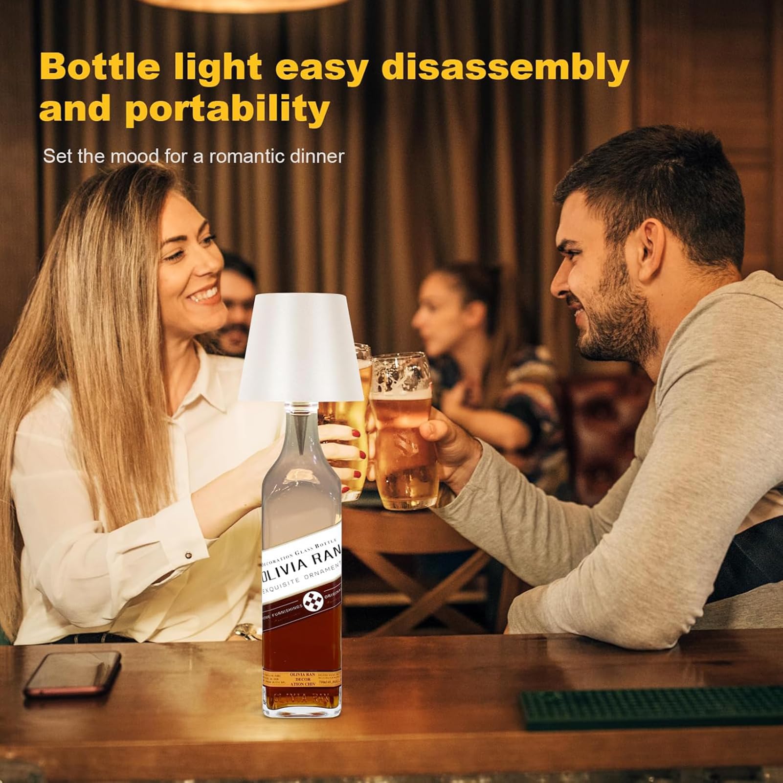 Wilà Wine Lapada per Bottiglia LED Senza Fili Ricaricabile, Touch