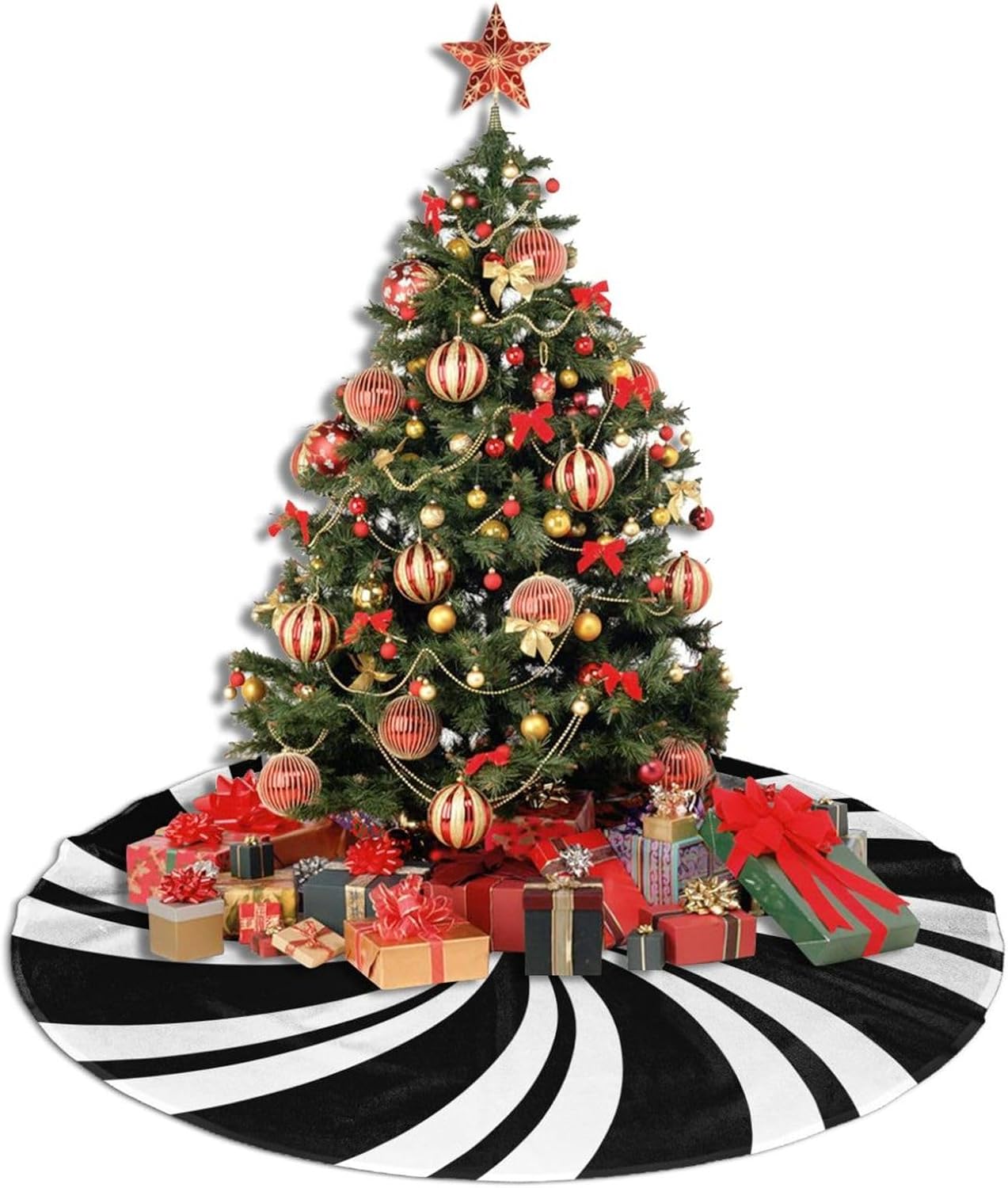 Christmas Tree Skirt,Mint Sugar Double Swirl Candy Black Xmas Tree Skirt Rustic Farmhouse Tree Skirt for Christmas Decor Xmas Holiday Home Party Decorations36