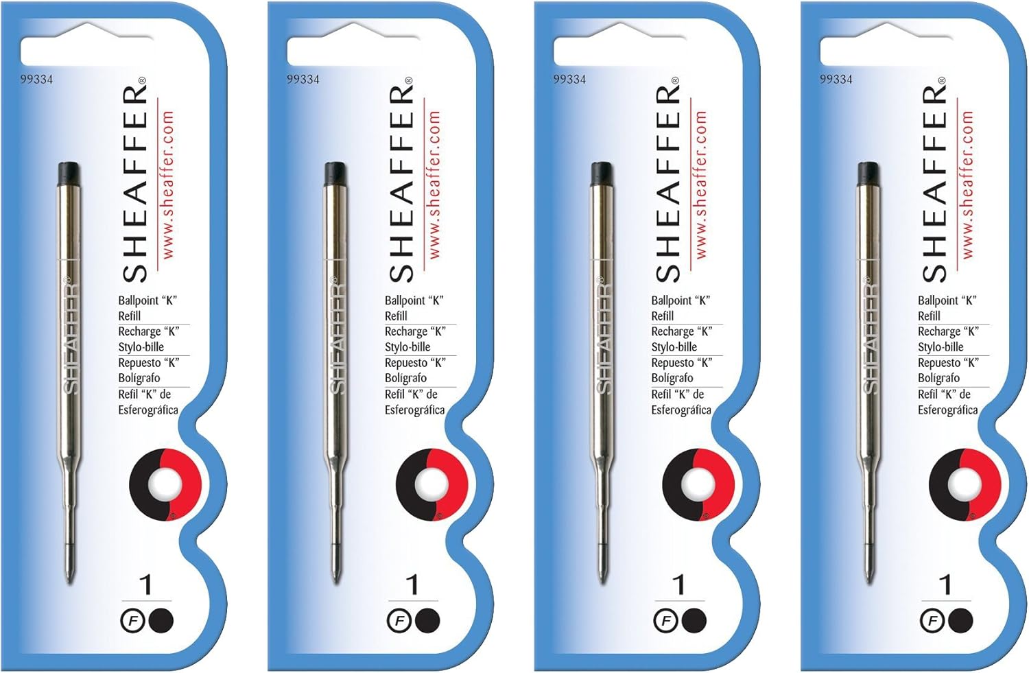 Sheaffer K Ballpoint Refills, Black Ink Fine Point, Blister Card 4-PACK (99334)