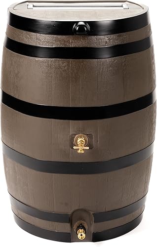 Miniatura 8 de RTS Home Accents Barril de lluvia de 50 galones, barril de recolección de agua de lluvia con parte trasera plana, kit de soporte y enlace incluido