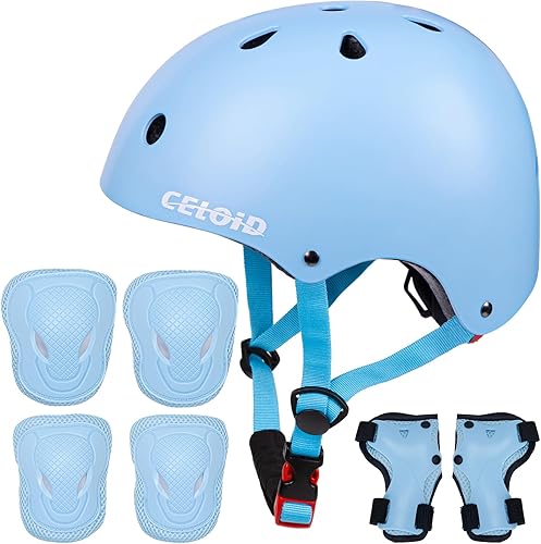 Miniatura 8 de CELOID Juego de almohadillas para casco para niños, ajustable, para patineta, bicicleta, rodilleras y coderas, muñequeras de 3 a 5 a 8 años, equipo