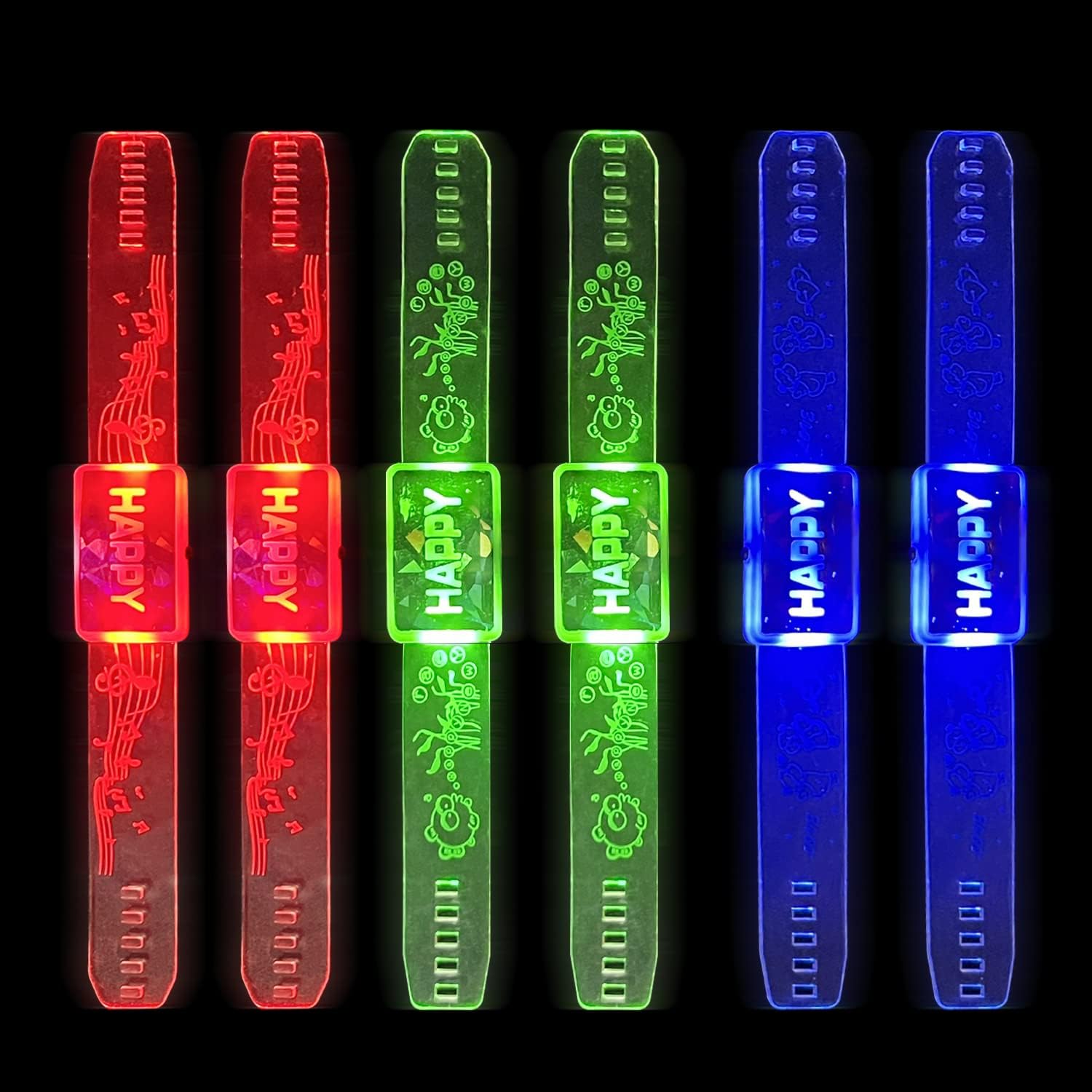 M.best 6pcs LED Light Up Bracelets, Glow in The Dark Flashing Wristbands Happy Bracelets Party Favors for Wedding,Sports,Festivals,Concerts,Party - Image 2