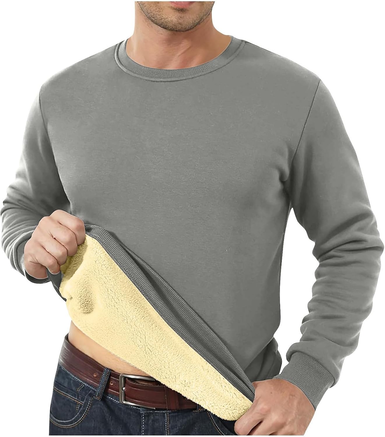 Pull Polaire Homme Hiver - Sweat Chaud Doublé Col Rond Manches Longues