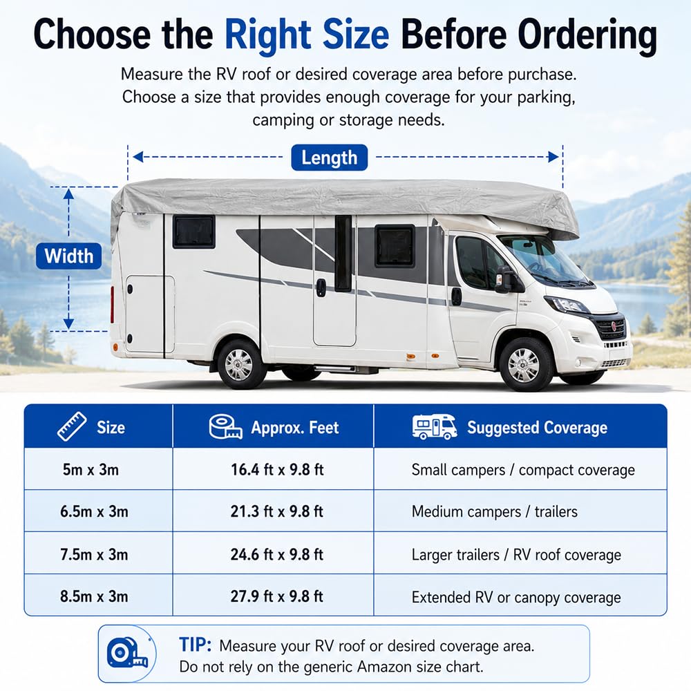 Funda de Techo para Autocaravana para Chausson Best of 2012-2023 2024 2025 2026+, Impermeable Oxford 210D Lluvia Ligera Polvo Escarcha Estacionamiento Almacenamiento