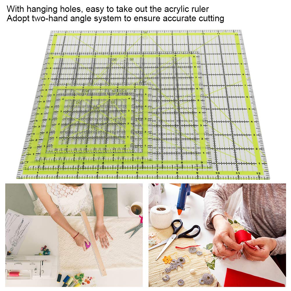 4Pcs Quilting Ruler Set, Acrylic Sewing Rulers with Double Color Grid, Inch Scale and Angle Marks for Patchwork, Garment Tailoring, Crafting and Rotary Cutting