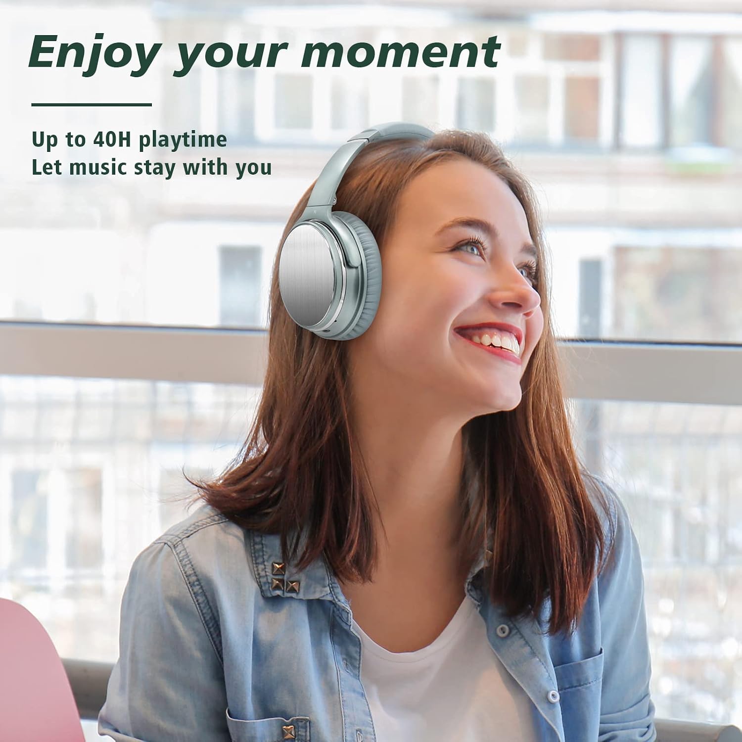 Srhythm NiceComfort 25Pro Active Noise Cancelling Headphones Wireless,Bluetooth Headset with Game Mode Green