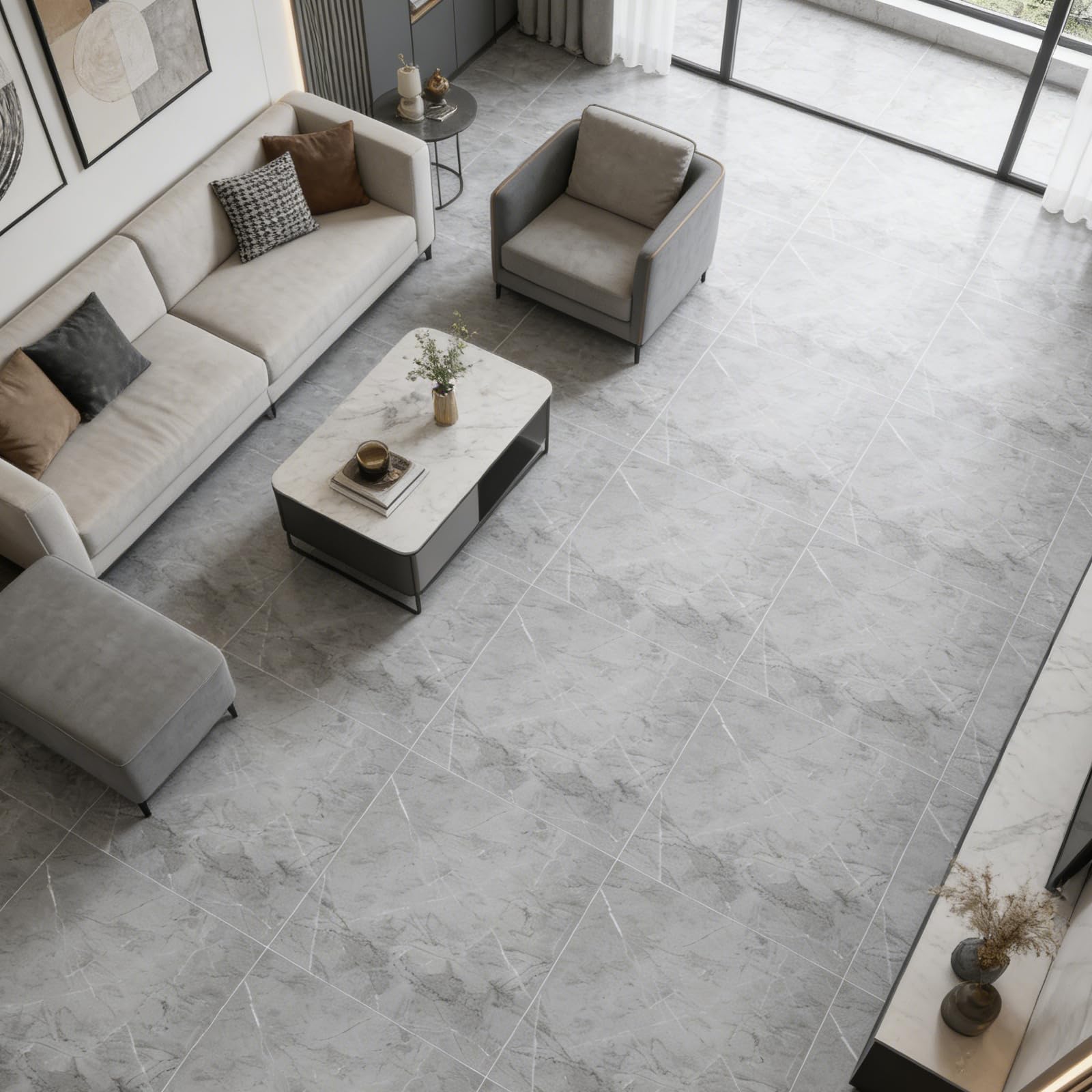 Piastrelle adesive per pavimenti grigie, 30,5 x 30,5 cm, spessore 2,5 mm, resistenti e impermeabili, in vinile, autoadesive, per bagno e cucina, 20 m²