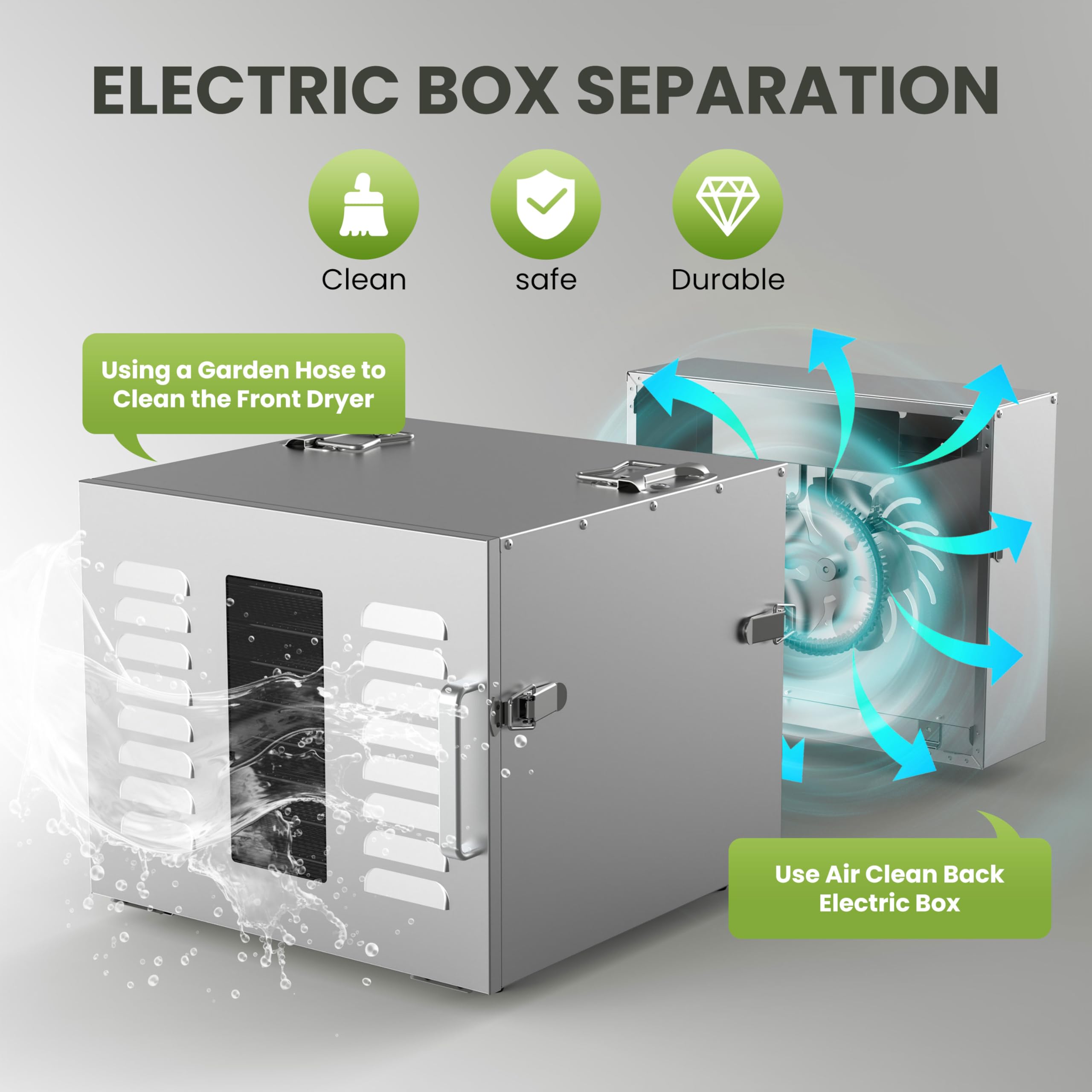 Máquina deshidratadora de alimentos comercial de 10 bandejas para secretos y hierbas, área de uso de hasta 17 pies cuadrados y 200 °F, temperatura de 1000 W, secador de acero inoxidable desmontable