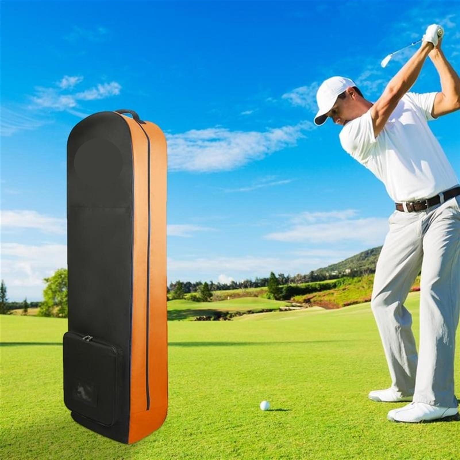 Golf Reisetasche Golf-Reiseflugzeugtasche mit Rad, leichte, Faltbare Golfschläger-Reiseabdeckung, Golfzubehör, tragbare Reise-Luftfahrttaschen Golf Travel Bag(Orange)