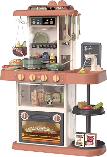 Miniatura 2 de Juguete de cocina para niña, juego de cocina de simulación, 49 piezas para niños pequeños de 37 pulgadas, juego de accesorios de juguete con sonidos