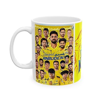 Premium Coffee Mug - Chennai Super Kings IPL Cricket Team Coffee Mug - Ms Dhoni CSK Fans Coffee Cup - Gift for Cricket Lover - Dishwasher & Microwave Safe - Capacity 350 ML