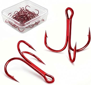 Persei 100pcs Treble Fishing Hooks Replacement Fish Hooks for Hard Lures | Ultra-Sharp High Carbon Steel Triple Barbed Fish Hook for Saltwater Freshwater Size 2 4 6 8 10 12