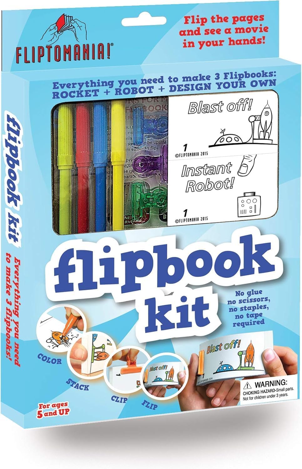 Fliptomania Flipbook Make-Your-Own Flip Book Kit for Kids 3 Pack, Rocket, Robot, & Blank DIY Flipbook Paper, Drawing Kids Arts & Crafts Project Set, Boys and Girls Arts and Crafts for Kids Ages 8-12