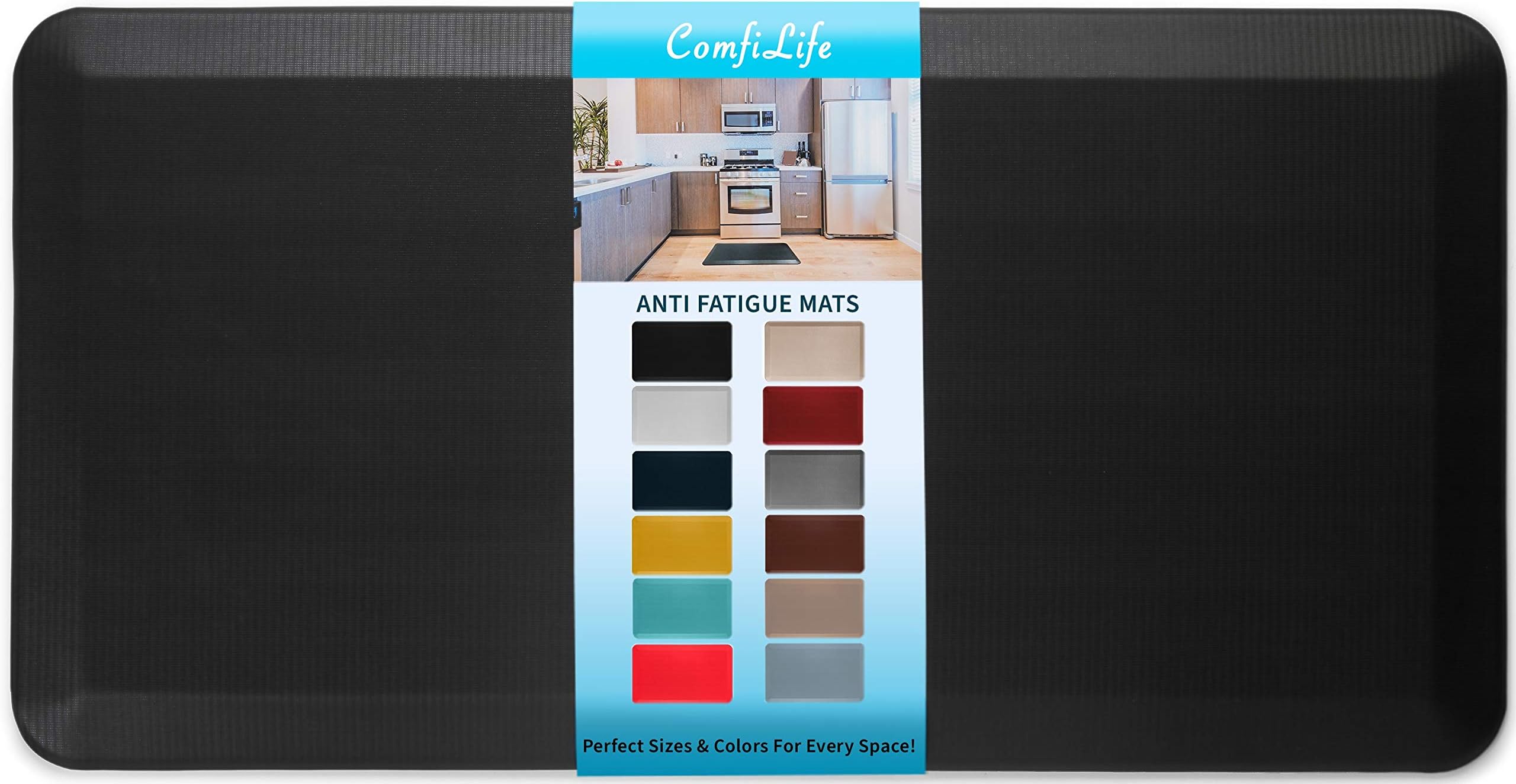 ComfiLife Anti Fatigue Floor Mat – 3/4 Inch Thick Perfect Kitchen Mat, Standing Desk Mat – Comfort at Home, Office, Garage – Durable – Stain Resistant – Non-Slip Bottom (20" x 39", Black)