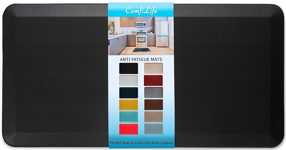 ComfiLife Anti Fatigue Floor Mat – 3/4 Inch Thick Kitchen Mats for Floor, Standing Desk Mat, Kitchen Rug – Comfort at Home, Office – Durable – Stain Resistant – Non-Slip Bottom (20" x 39", Black) - 20" x 39" - Black