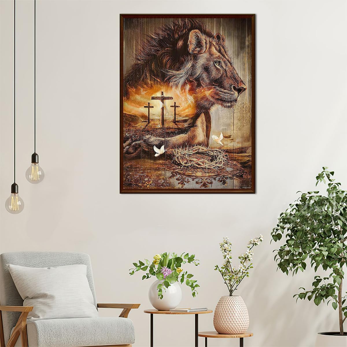 Christmas Gift Lion of Judah Christian Cross Jesus Thorn and Crown Dove Diamond Painting Vintage Religious Kit for Adults for Wall Home Decor 12x16 inch Suitable for New Year, Valentine's Day