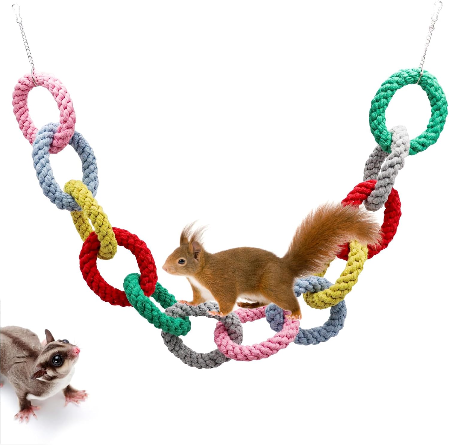 Sugar Glider Toys, Hanging Cotton Rope Ring Climbing Toy for Little Pet, Rat toys, Sugar Glider Cage Accessories, Exercise Toys for Sugar Glider, Rat, Squirrel, Bird, Other Little Climber （Short）
