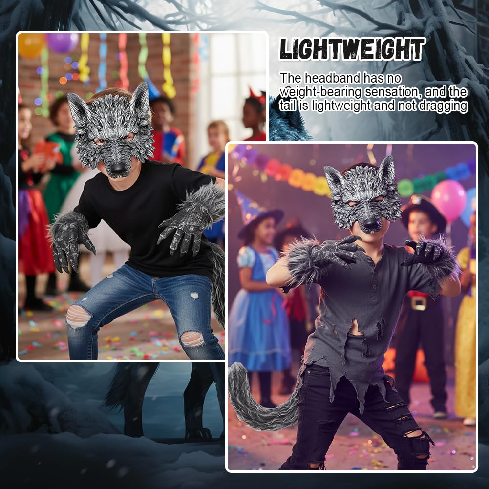 SYTTNUM Disfraz de lobo, disfraz de zorro, disfraz de lobo con cola de zorro, guantes, disfraz de animales para Halloween — view 7