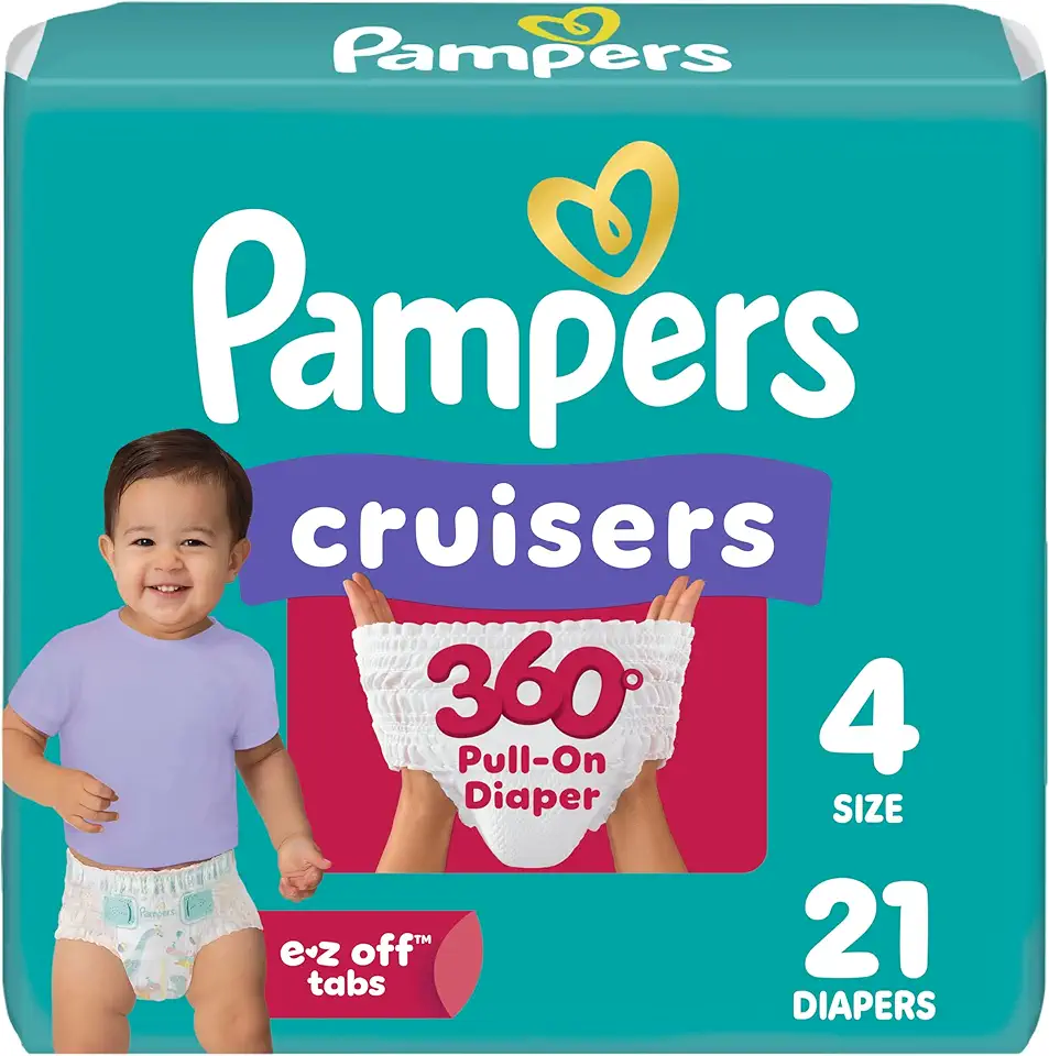 Pampers Diapers - Cruisers 360° - Size 4, 21 Count, up to 100% Leakproof Fit, Designed for Active Babies, Pull On Diaper