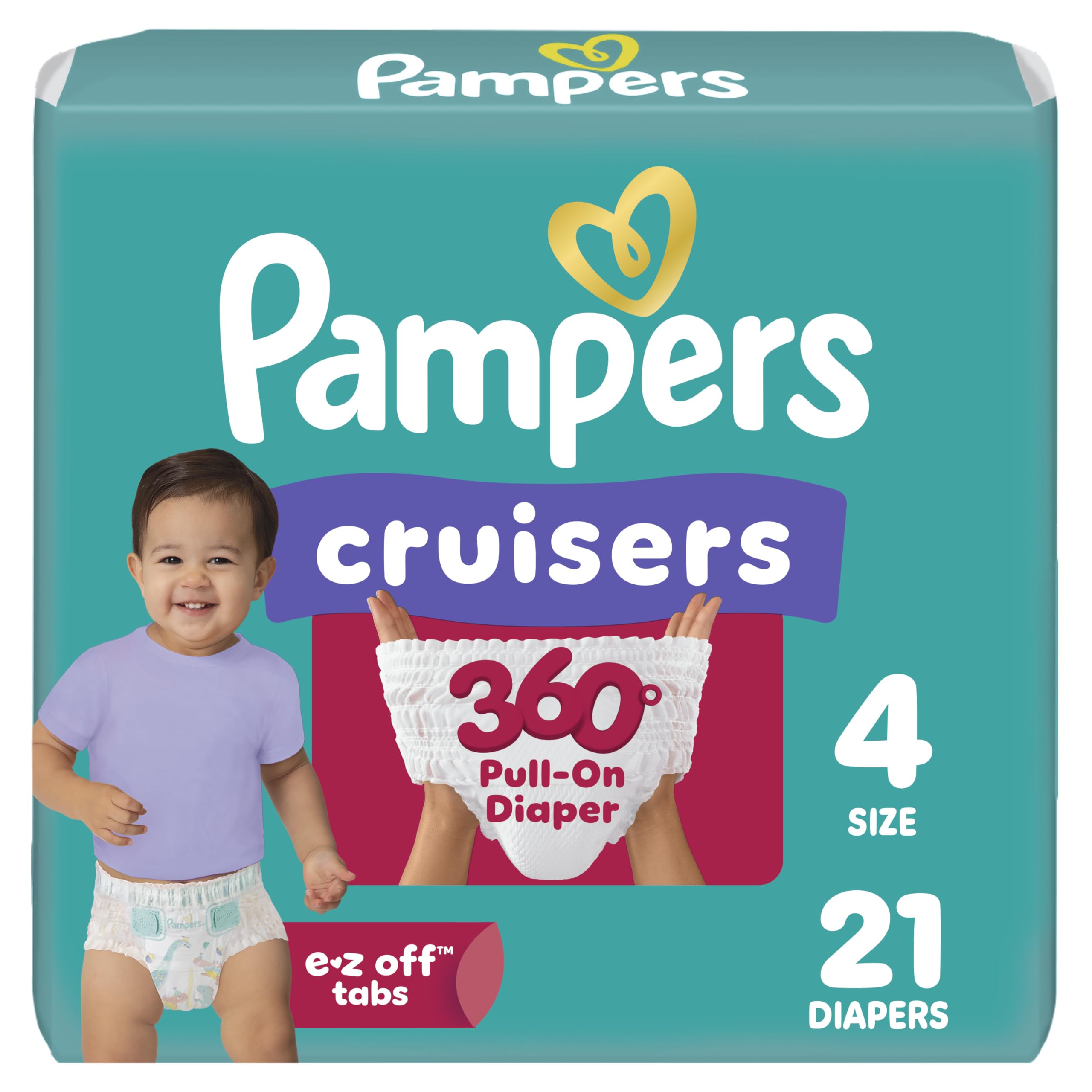 Pampers Diapers - Cruisers 360° - Size 4, 21 Count, up to 100% Leakproof Fit, Designed for Active Babies, Pull On Diaper