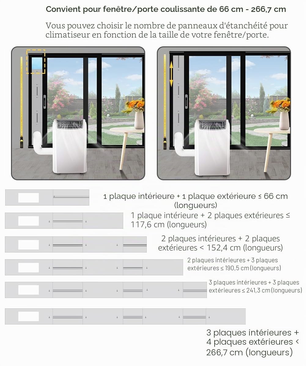 Kit Calfeutrage Fenêtre Climatisation réglable 260cm + Raccord Universel adaptateur 13/15cm,calfeutrage porte fenêtre climatiseur filtre écran, Iso. Thermo/Acoustique, Évac. Chaud, Démontable