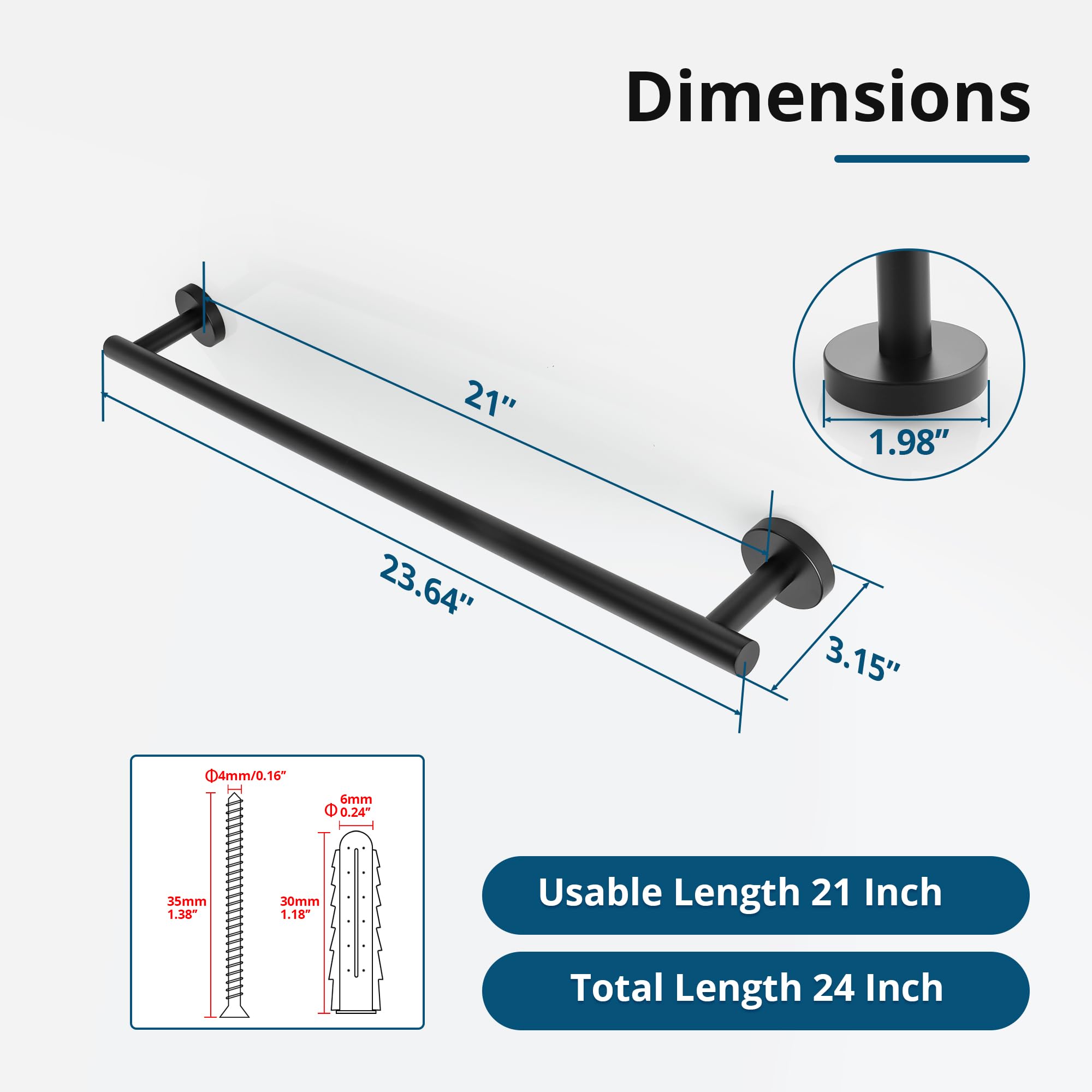 Snapklik.com : SAYAYO Black Towel Rack For Bathroom, 24 Inch Towel Bar ...