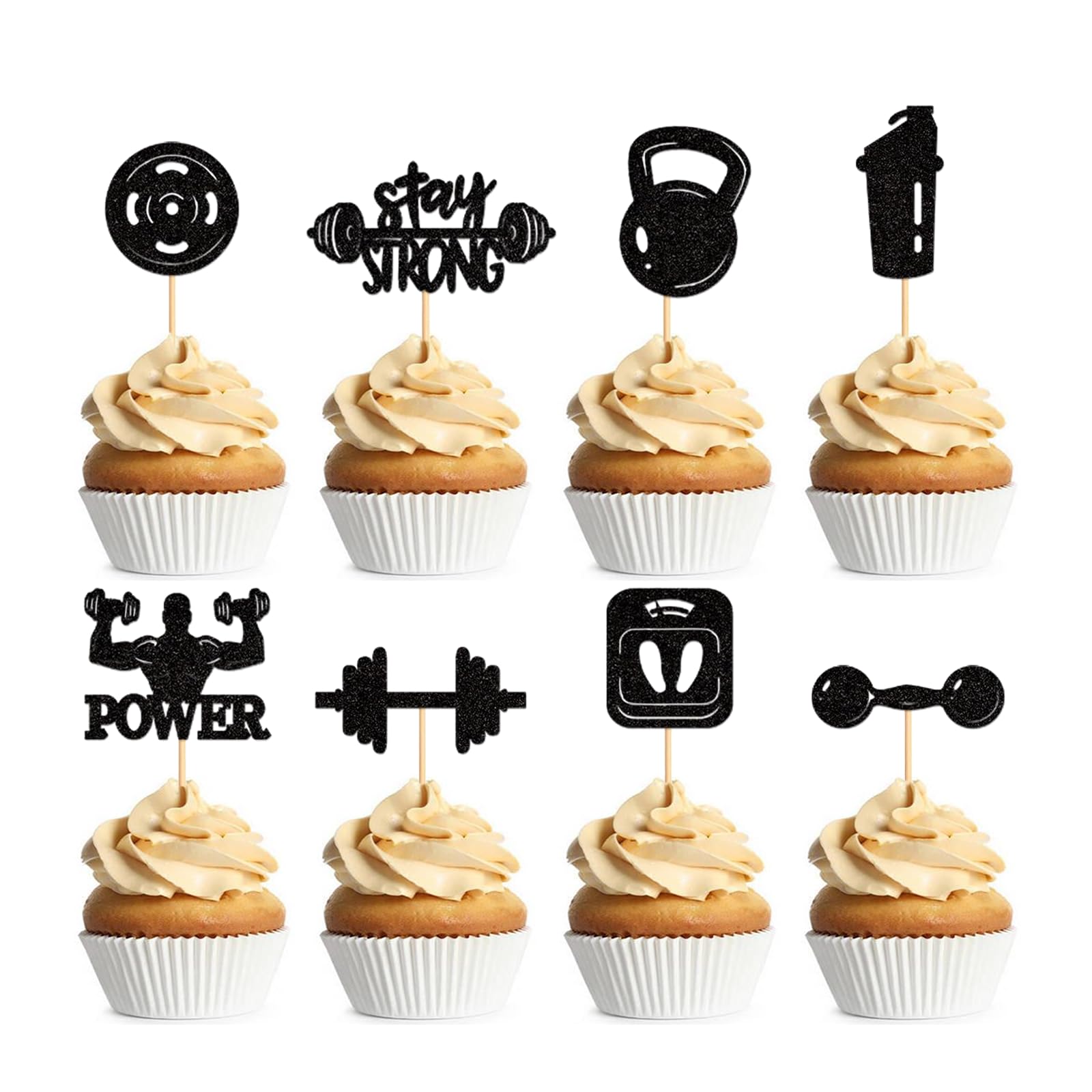 24PCS Gym Theme Cupcake Toppers Weight Lifting Workout Cake Decorations for Fitness Theme Birthday Party Strong Bodybuilding Theme Party Supplies