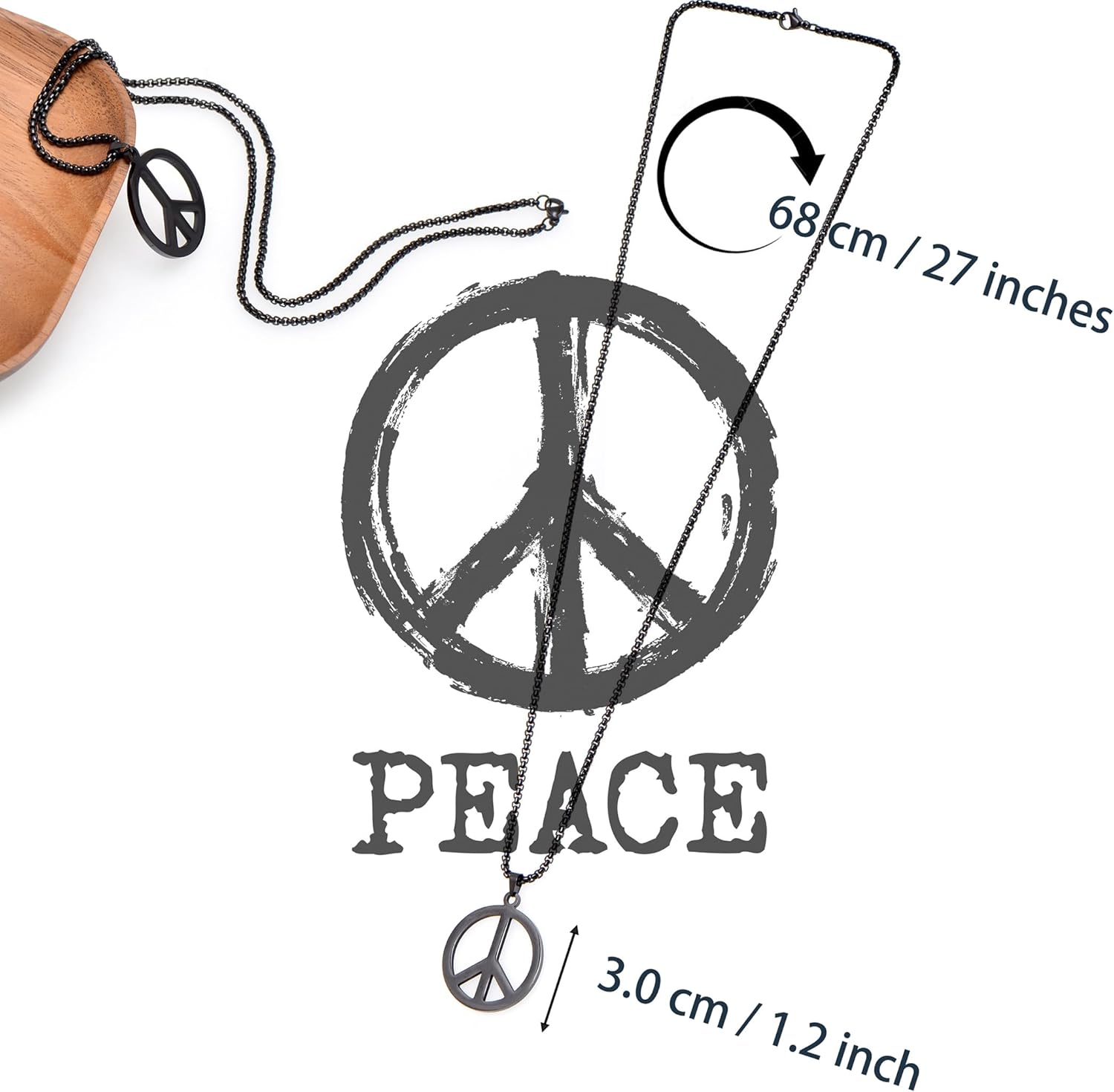 Paialco Black Stainless Steel Peace Sign Necklace for Men - Image 5