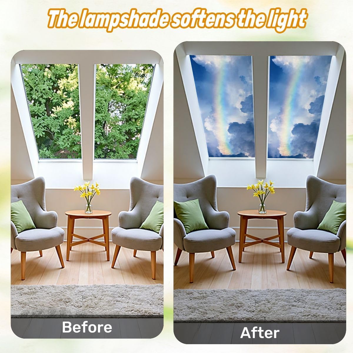 Fluorescent Light Covers for Ceiling Lights Stormy Dramatic Sky Rainbow Easy to Install Magnetic Light Filter for Classroom Office Hospitals School Home Decor