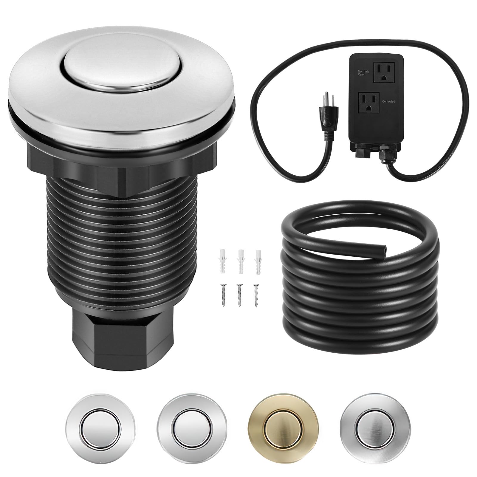 VEVOR Garbage Disposal Air Switch Kit, Dual Outlet Sink Top Air Switch for Food Waste Disposal, 2.5-inch Chrome-Plated Stainless Steel ON/OFF Air Push Button, Suitable for Stainless Steel Countertops