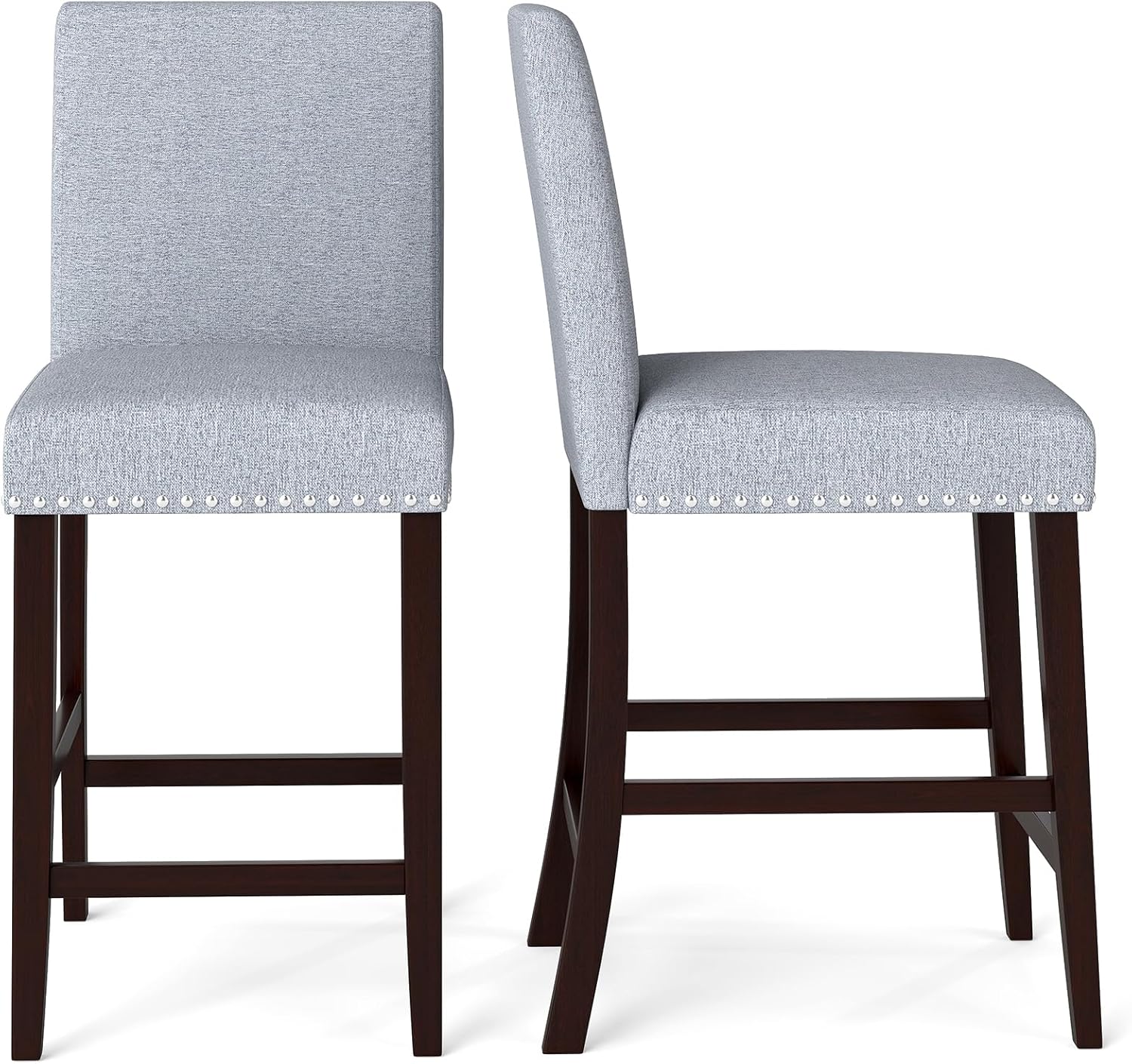 GOFLAME 26” Upholstered Bar Stools Set of 2, Counter Height Barstools with Padded Seat & Backrest, Rubber Wood Frame, Nailhead Trim, Fabric Bar Chairs for Kitchen Island, Bistro, Dining Room, Pub