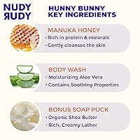 Vista 4 de Nudy Rudy Hunny Bunny - Paquete de 2 unidades de jabón líquido con barra de jabón adicional, aloe vera y vitamina E, gel de ducha hidratante y gel