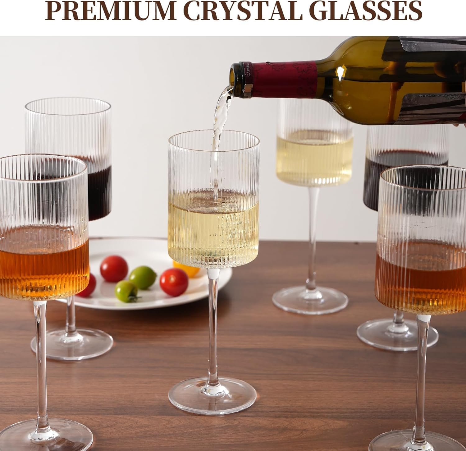 Set di 6 bicchieri da vino a coste, 85 g, per vino rosso e bianco, perfetti per feste e decorazioni per la casa