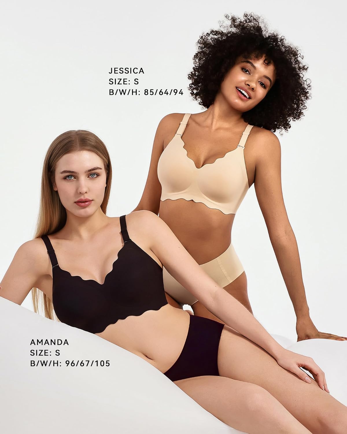 Women's No Underwire Jelly Comfort Wireless Full Coverage Bra, Scalloped Push Up T-Shirt Bra with Convertible Straps - Image 4